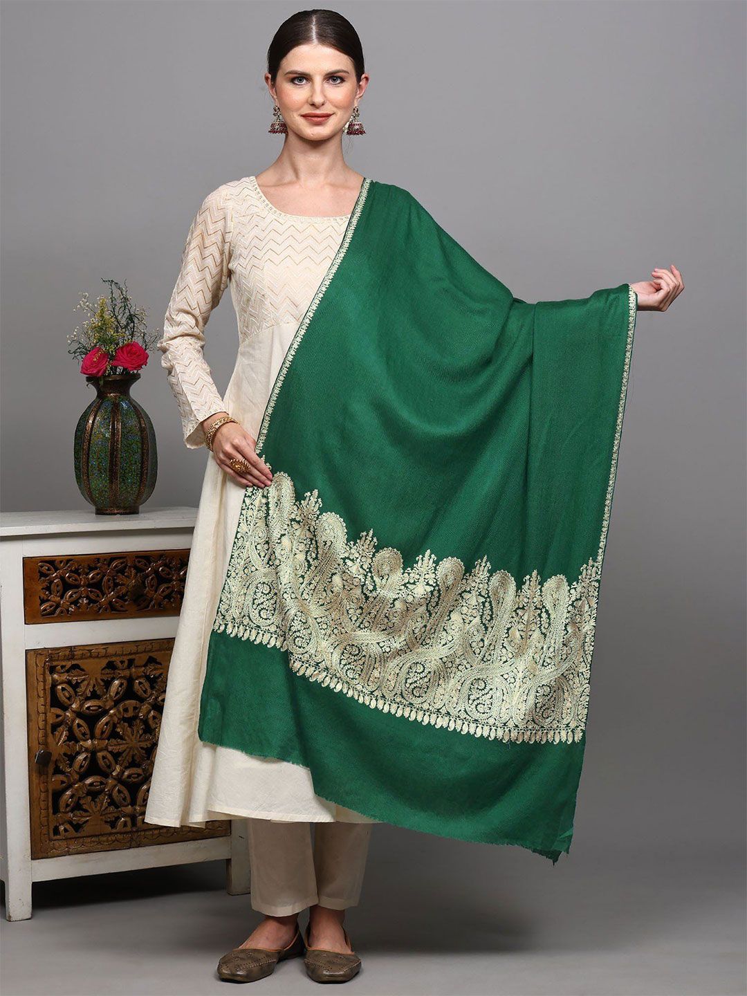 Exotic India Paisley Embroidered Shawl-image-8