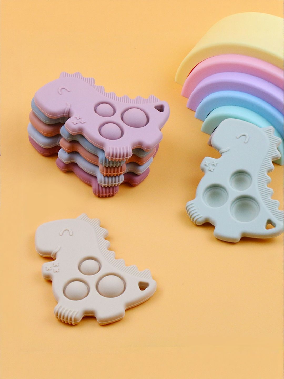 Sun & Shine Infants Kids Light Weight Premium Silicone Dino Pop It Teether-picture-18