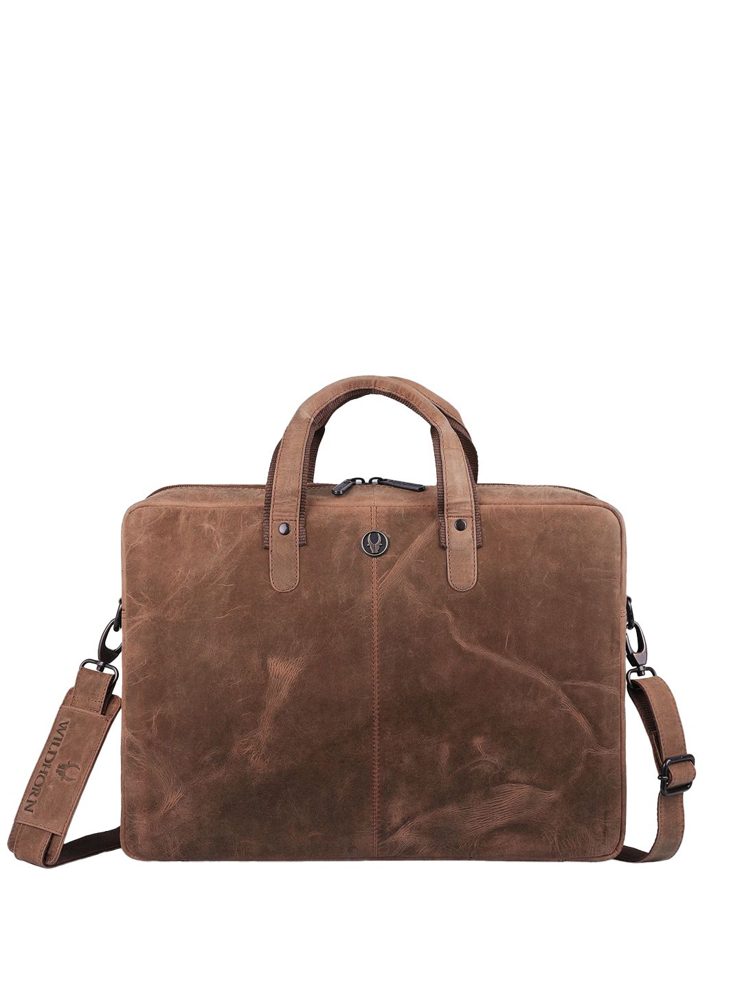 WildHorn Men Textured Leather Laptop Bag with Zip Closure-picture-39