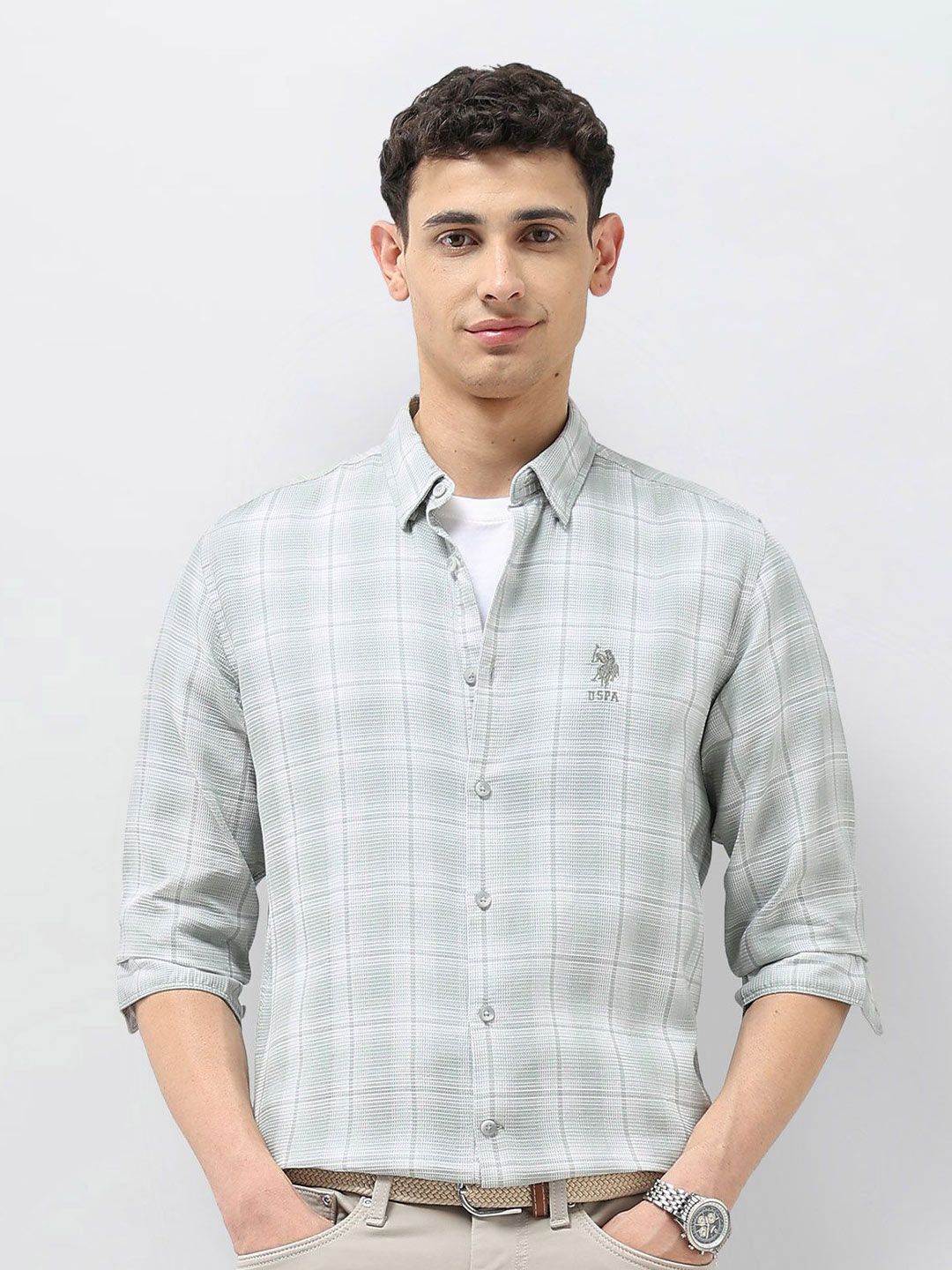 U.S. Polo Assn. Denim Co. Men Checked Spread Collar Cotton Casual Shirt-picture-33