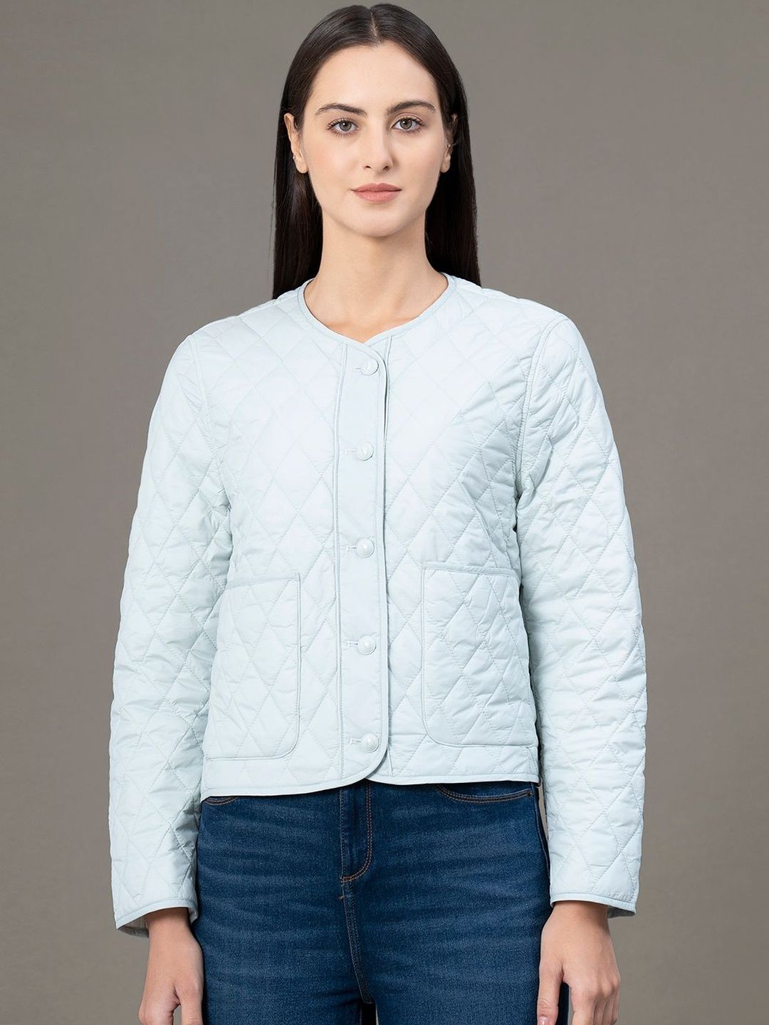 Red Tape Collarless Quilted Jacket-image-5