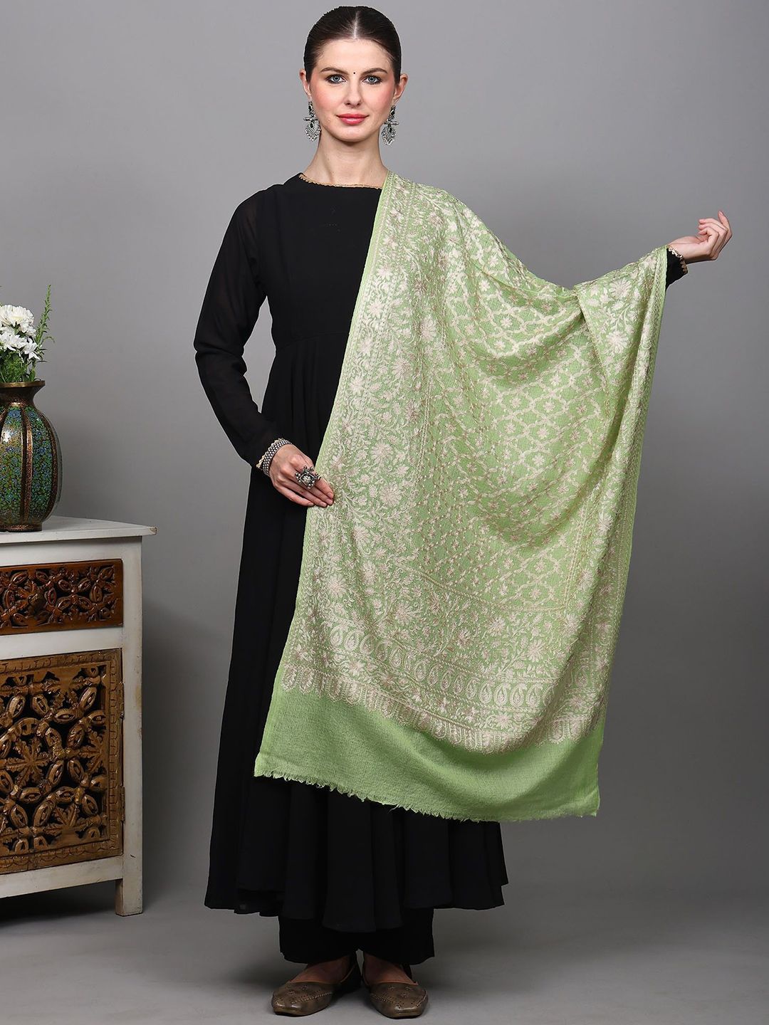 Exotic India Floral Aari Embroidered Shawl-picture-34