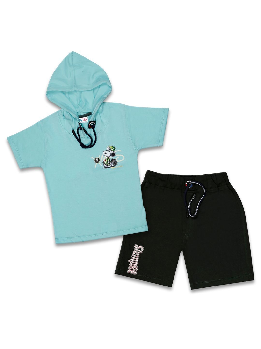 Joy Kids Boys Printed Hooded Pure Cotton T-shirt & Short-picture-38