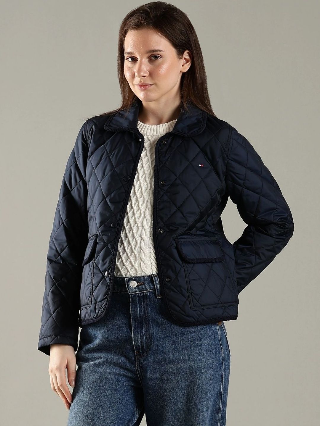 Tommy Hilfiger Europe Geometric Printed Spread Collar Long Sleeves Quilted Jacket-picture-11