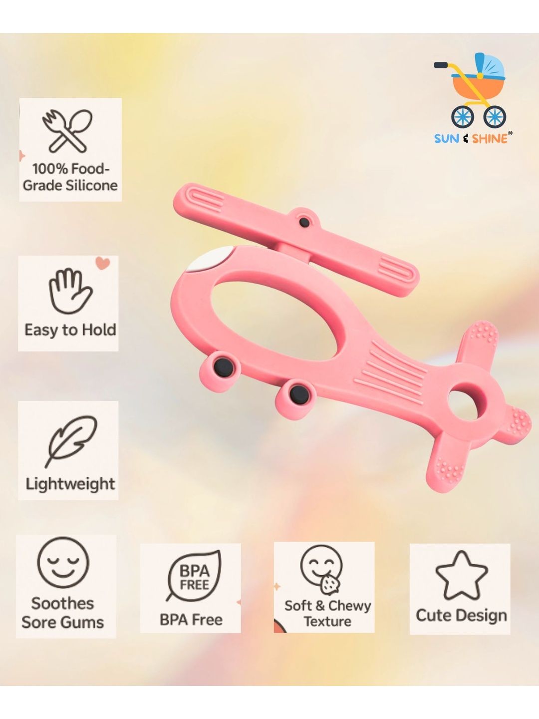 Sun & Shine Infants Pink & White Baby Copter Teether-picture-17