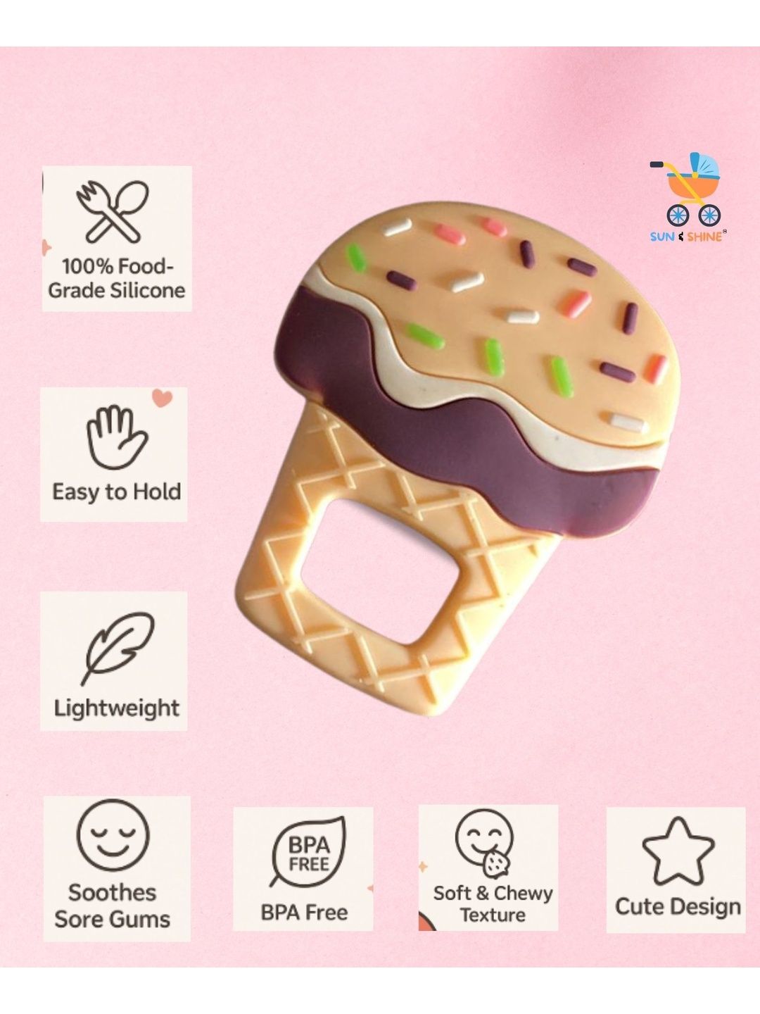 Sun & Shine Infants Premium Silicone Bite Cream Teether-picture-13