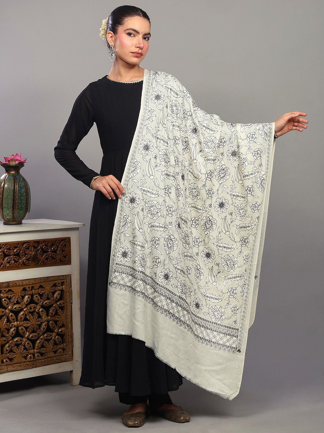 Exotic India Floral Aari Embroidered Shawl-picture-33