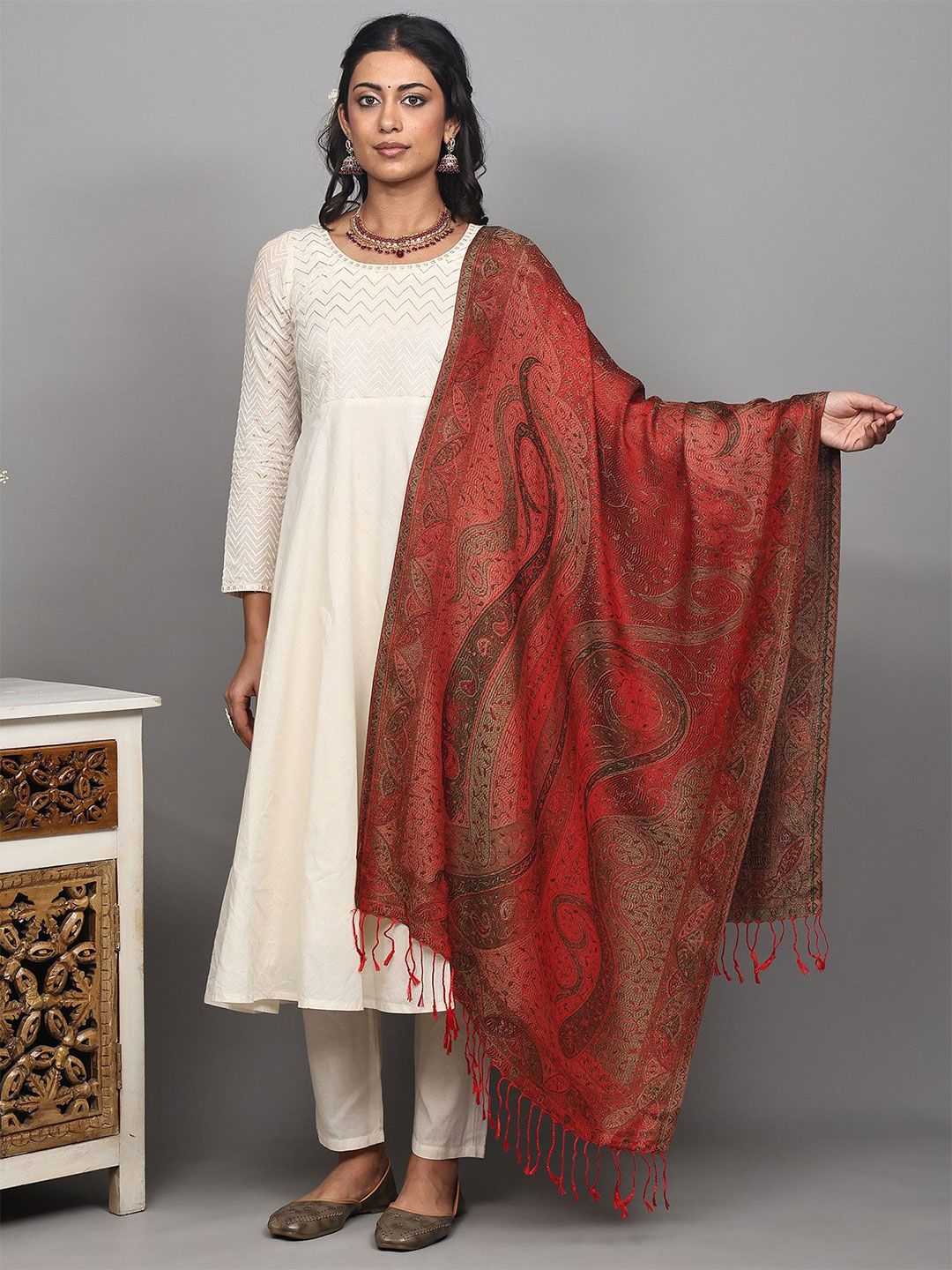 Exotic India Paisley Woven Design Reversible Shawl-picture-17