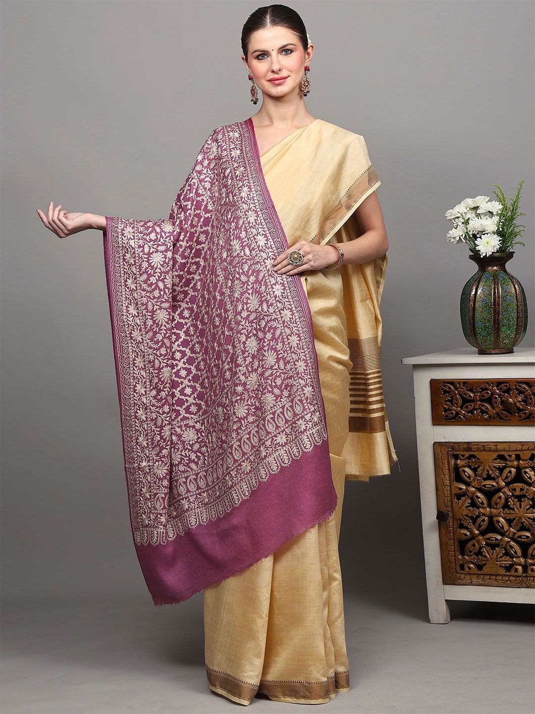 Exotic India Floral Aari Embroidered Shawl-picture-38