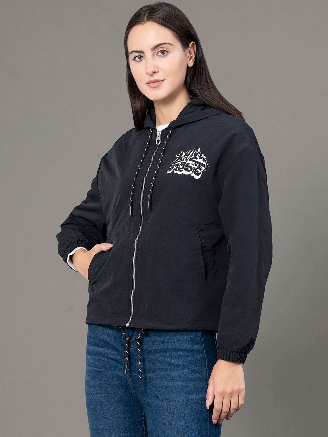 Red Tape Printed Hooded Collar Windcheater Sporty Jacket-picture-52