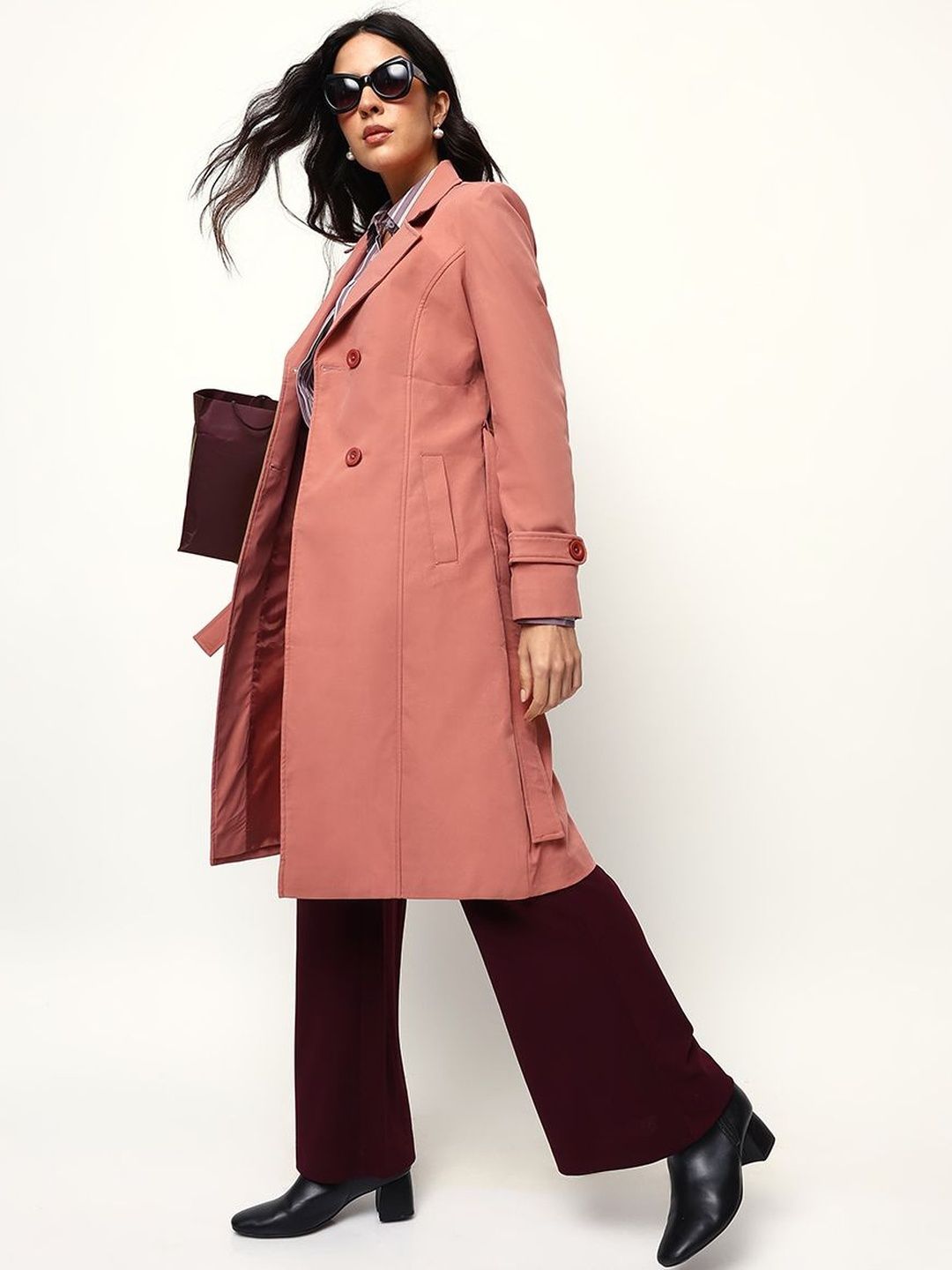DL Woman Double Breasted Lapel Collar Trench Coat-image-43