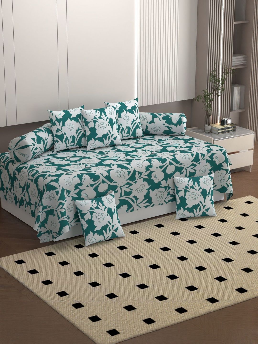 Bromwick 8 Pieces Green & White Printed Cotton Bedsheet With Bolster & Cushion Covers-picture-56
