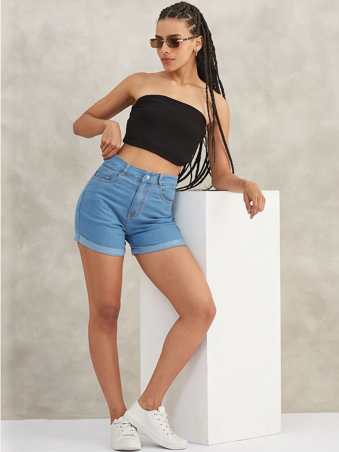 The Roadster Lifestyle Co Women Mid Rise Junior Mission Force Denim Shorts-image-2