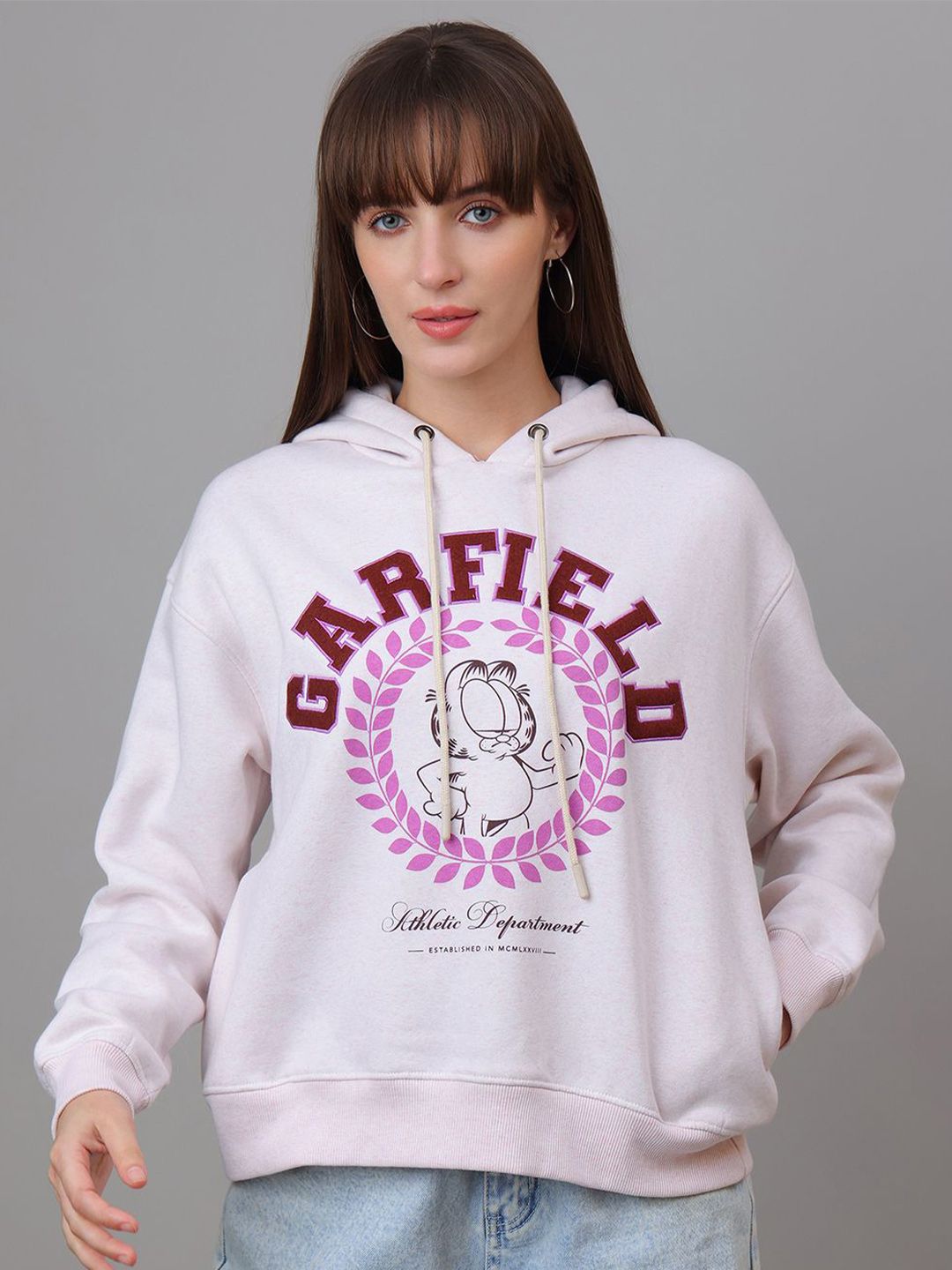 Free Authority Women Typography Printed Relaxed Fit Hooded Cotton Pullover Sweatshirts-picture-36