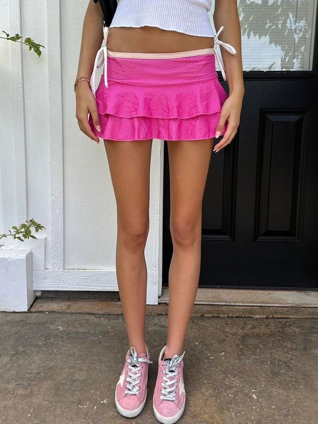 LULU & SKY Polka-dot Printed Low Rise Tiered Flared Mini Skirt-picture-22