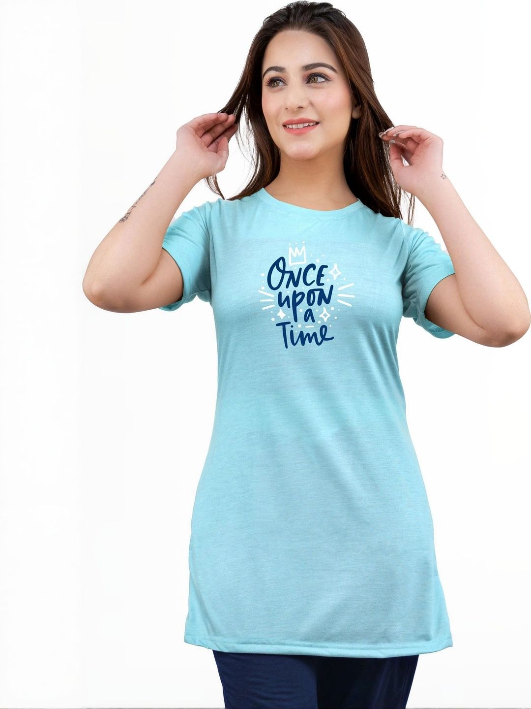 AMAHA FASHIONS Printed Round Neck Lounge Tshirts-image-10