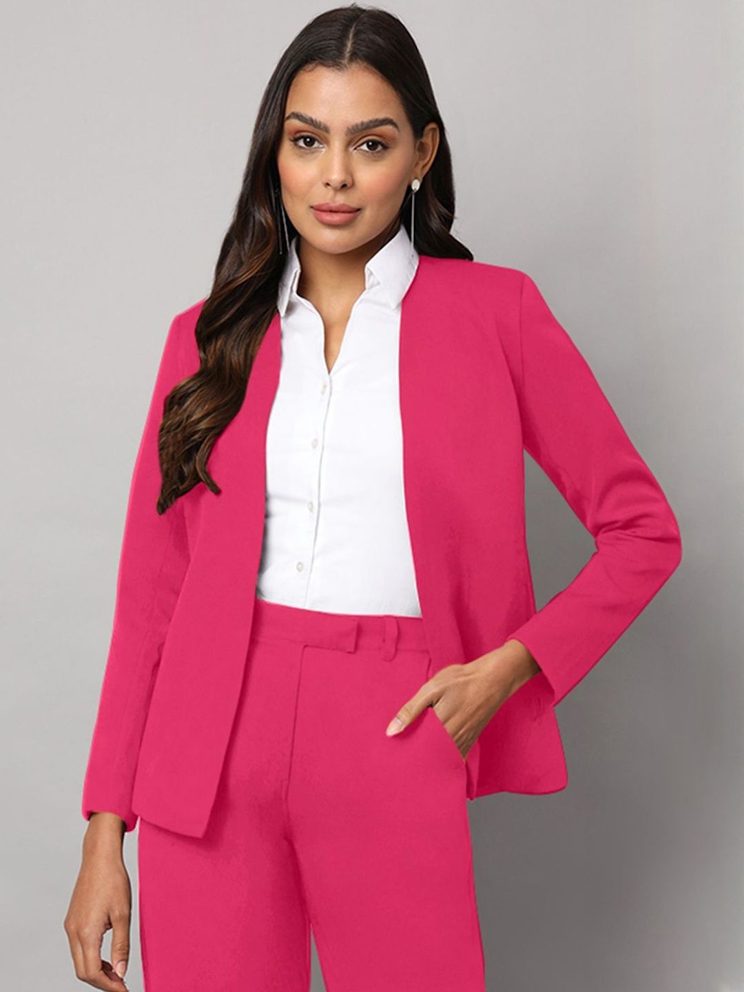 BRINNS Women Solid Long Sleeve Collar Less Formal Blazer-picture-12
