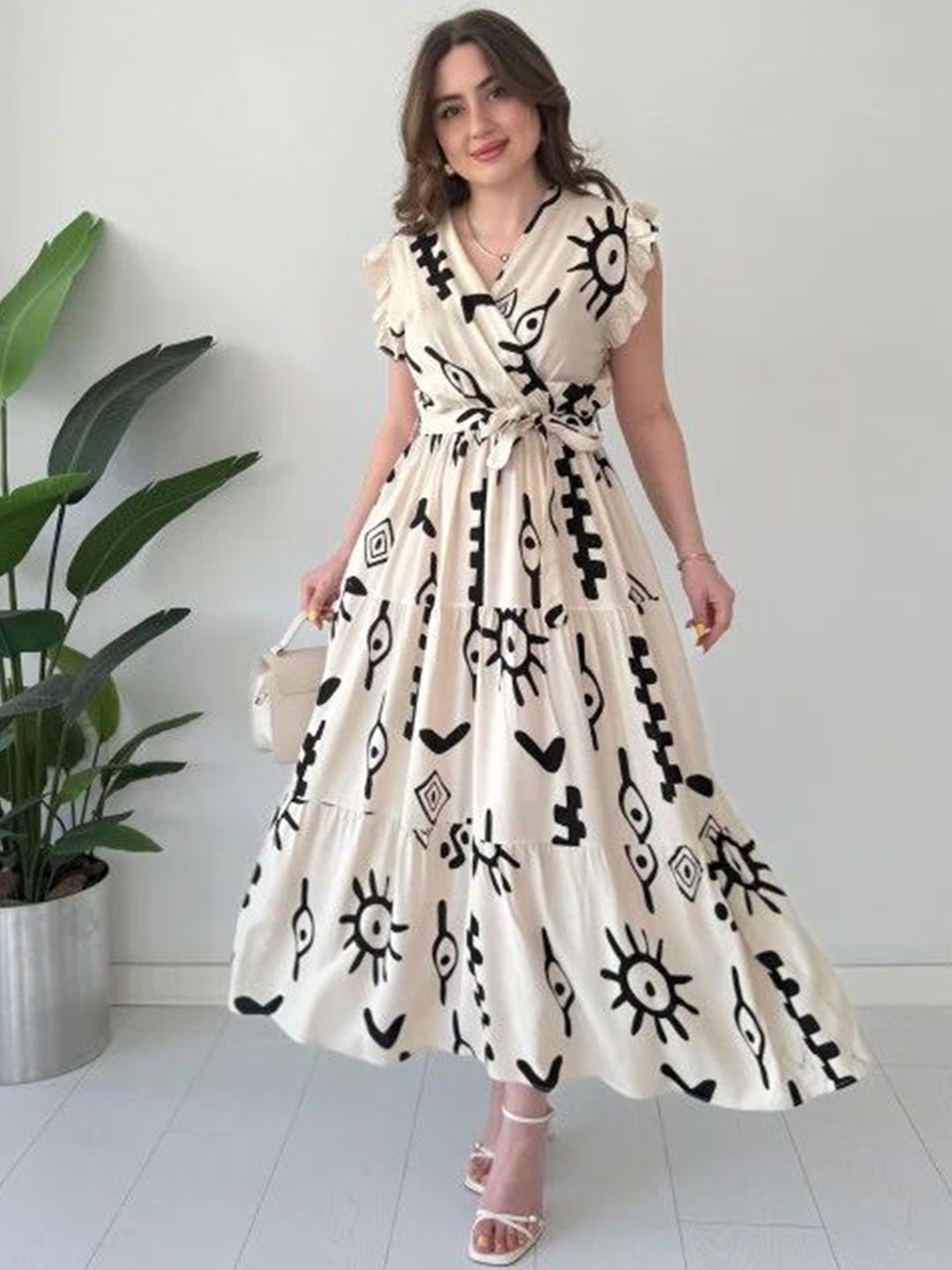 PIMU Print Flutter Sleeve Maxi Dress