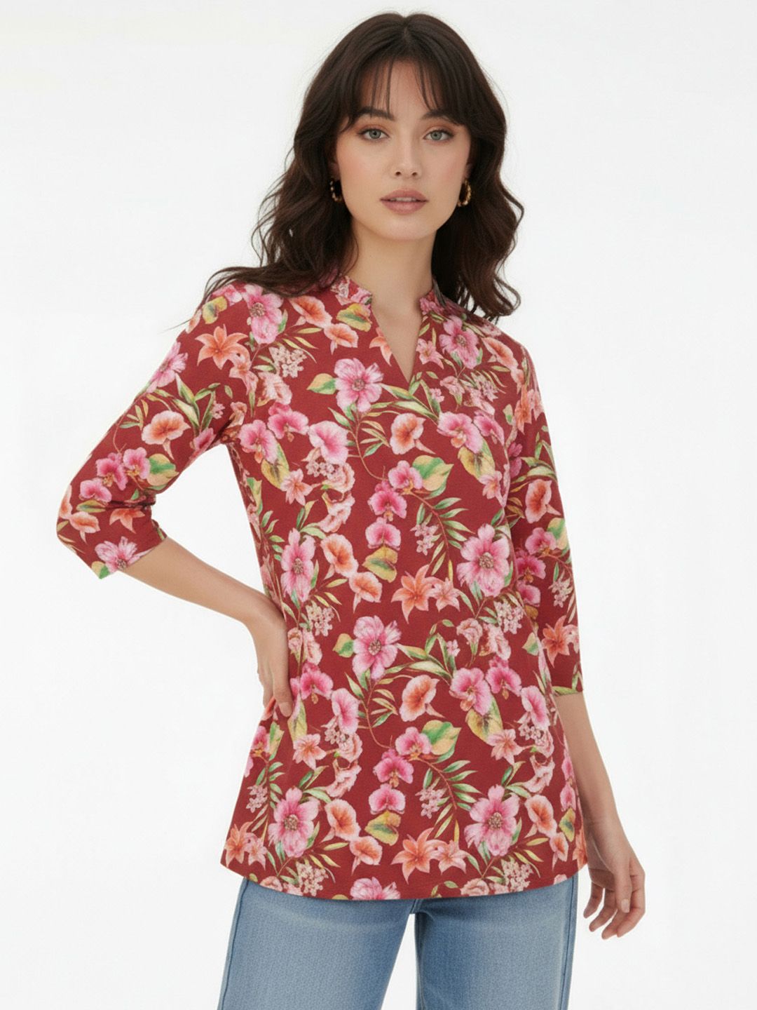 Anouk Rustic Floral Printed Mandarin Collar Straight Kurti-picture-37