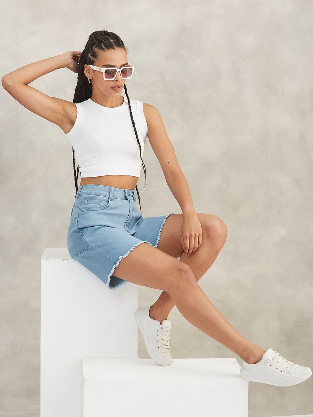 The Roadster Lifestyle Co Women High Rise Arctic Comfort Zone Denim Shorts-picture-57