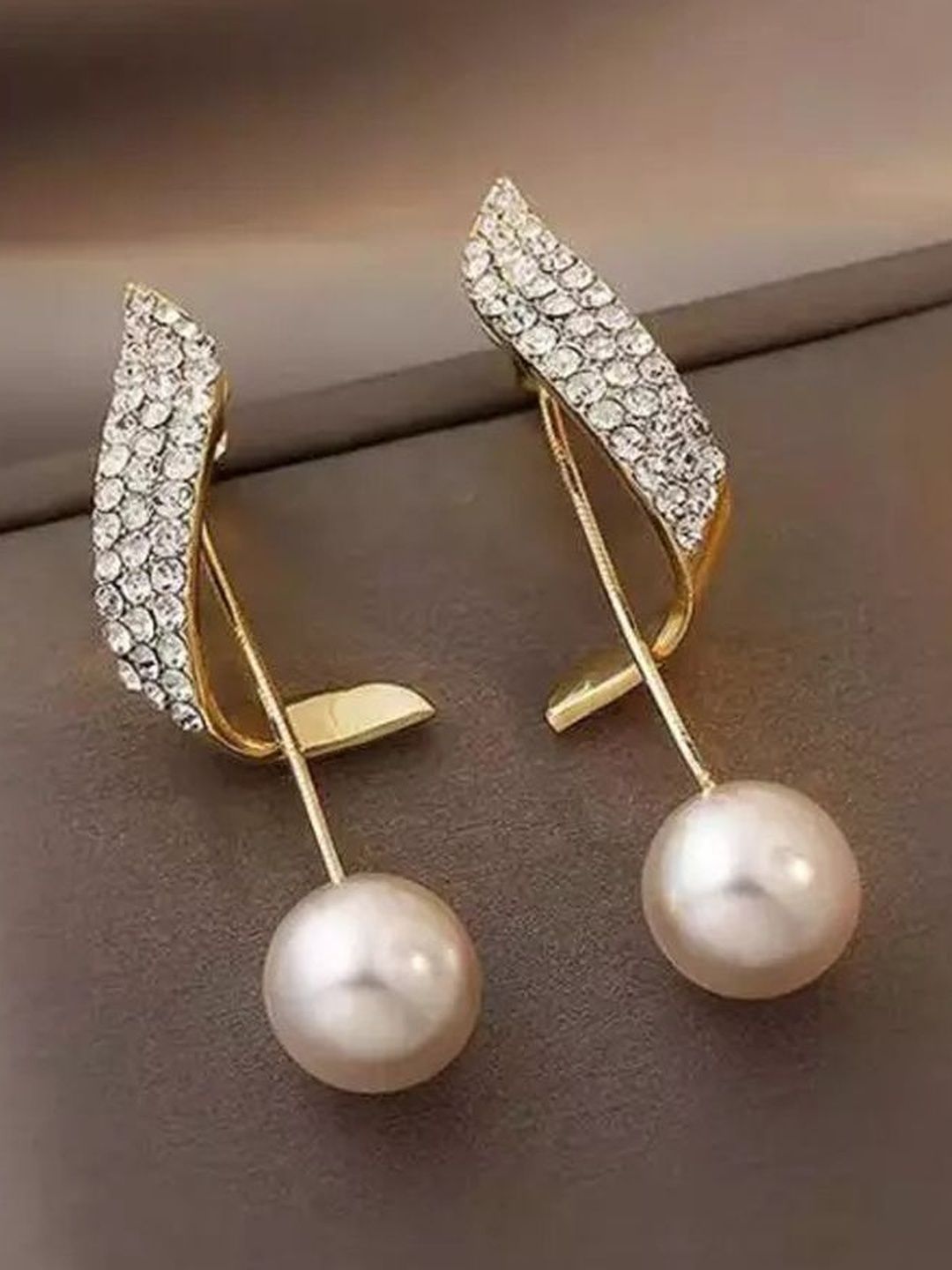 TheVineGirl Gold-Plated Pearls Studded Korean Contemporary Drop Earrings-image-47