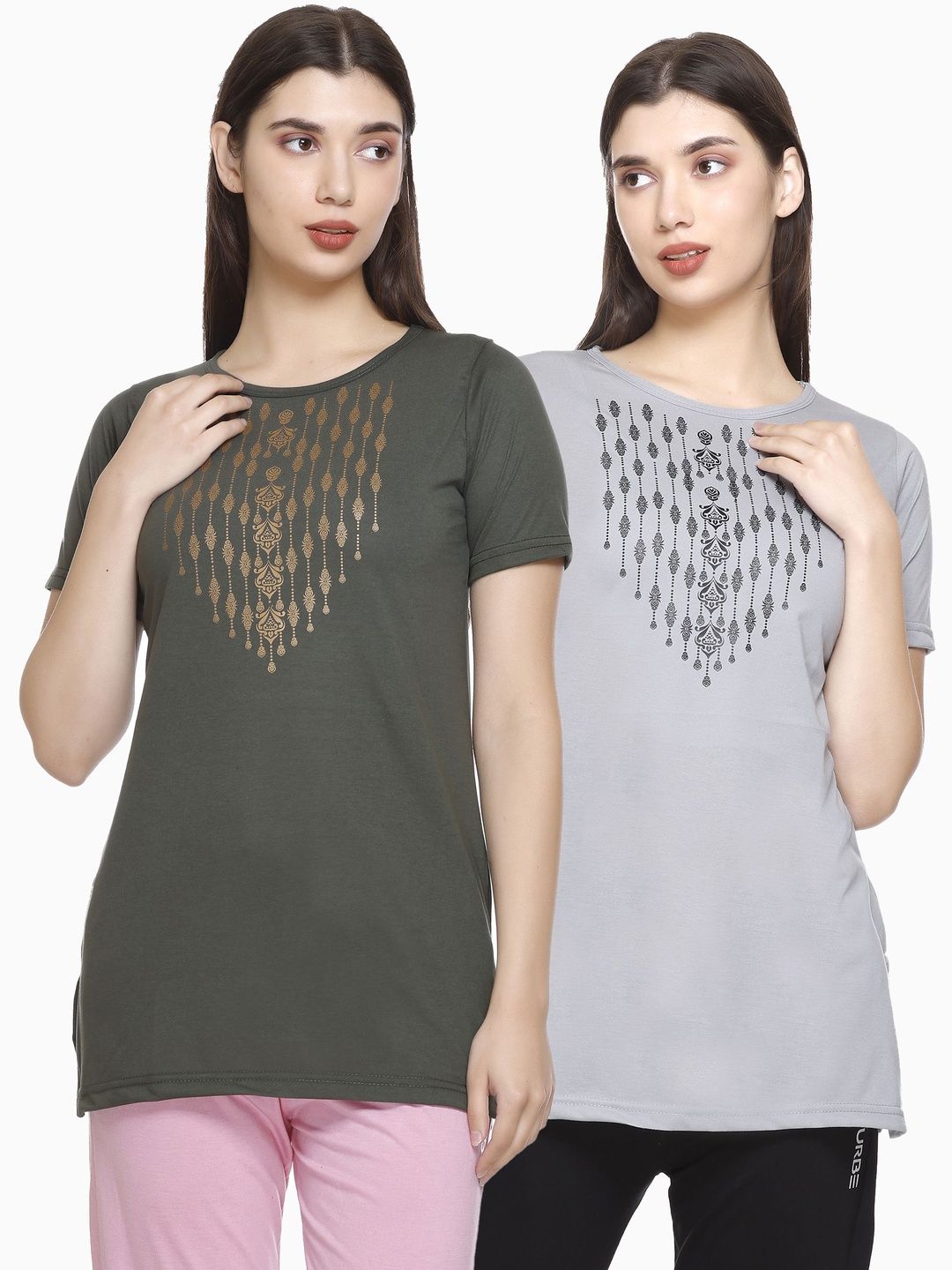 URBE-URBAN EVOLUTION Pack Of 2 Printed Round Neck Cotton Lounge T-shirts-picture-49