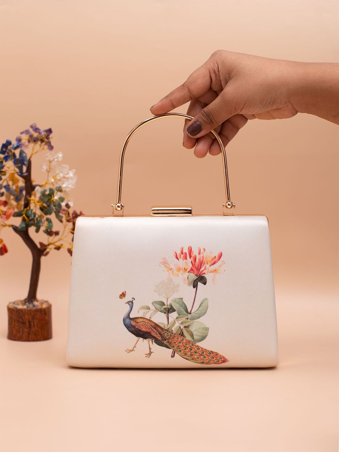 ARTKLIM Peacock With Flower Printed Box Clutch-picture-38