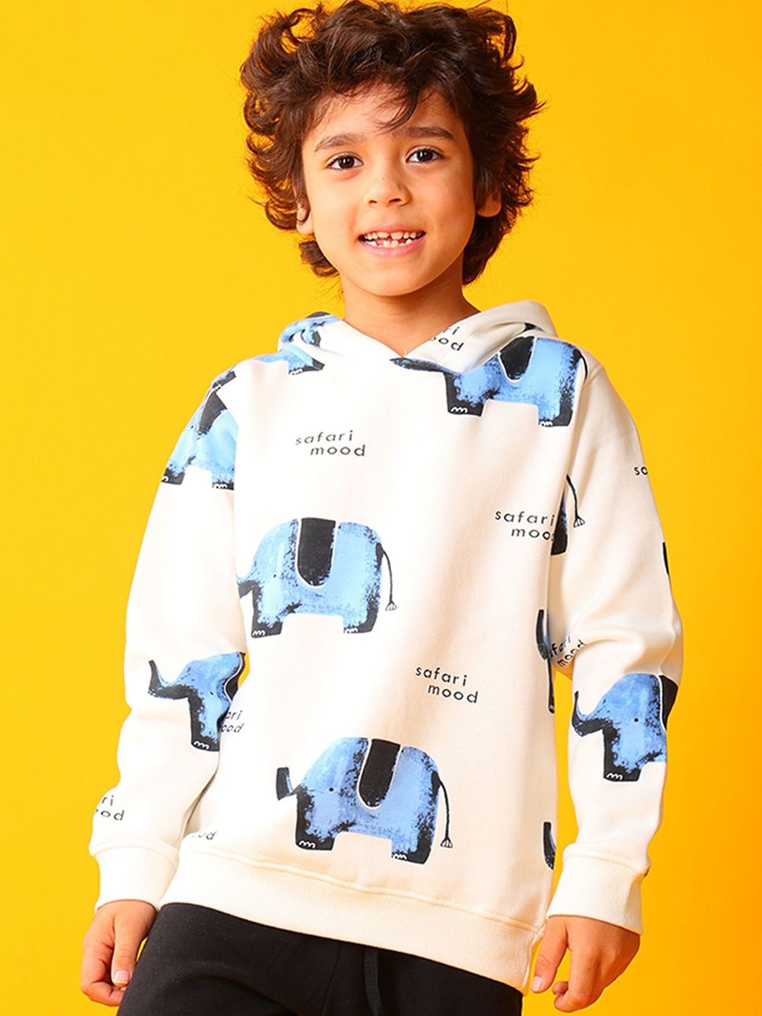 Anthrilo Boys Off White Elephant Safari Fleece Hoodie-picture-30