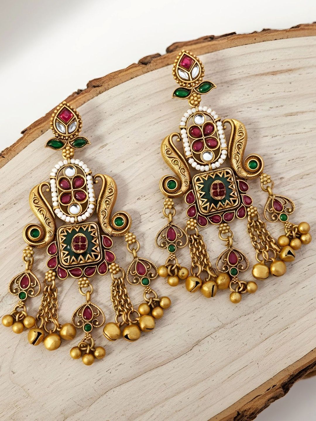 KARATCART Gold-Plated Artificial Stones Studded Geometric Drop Earrings-picture-1