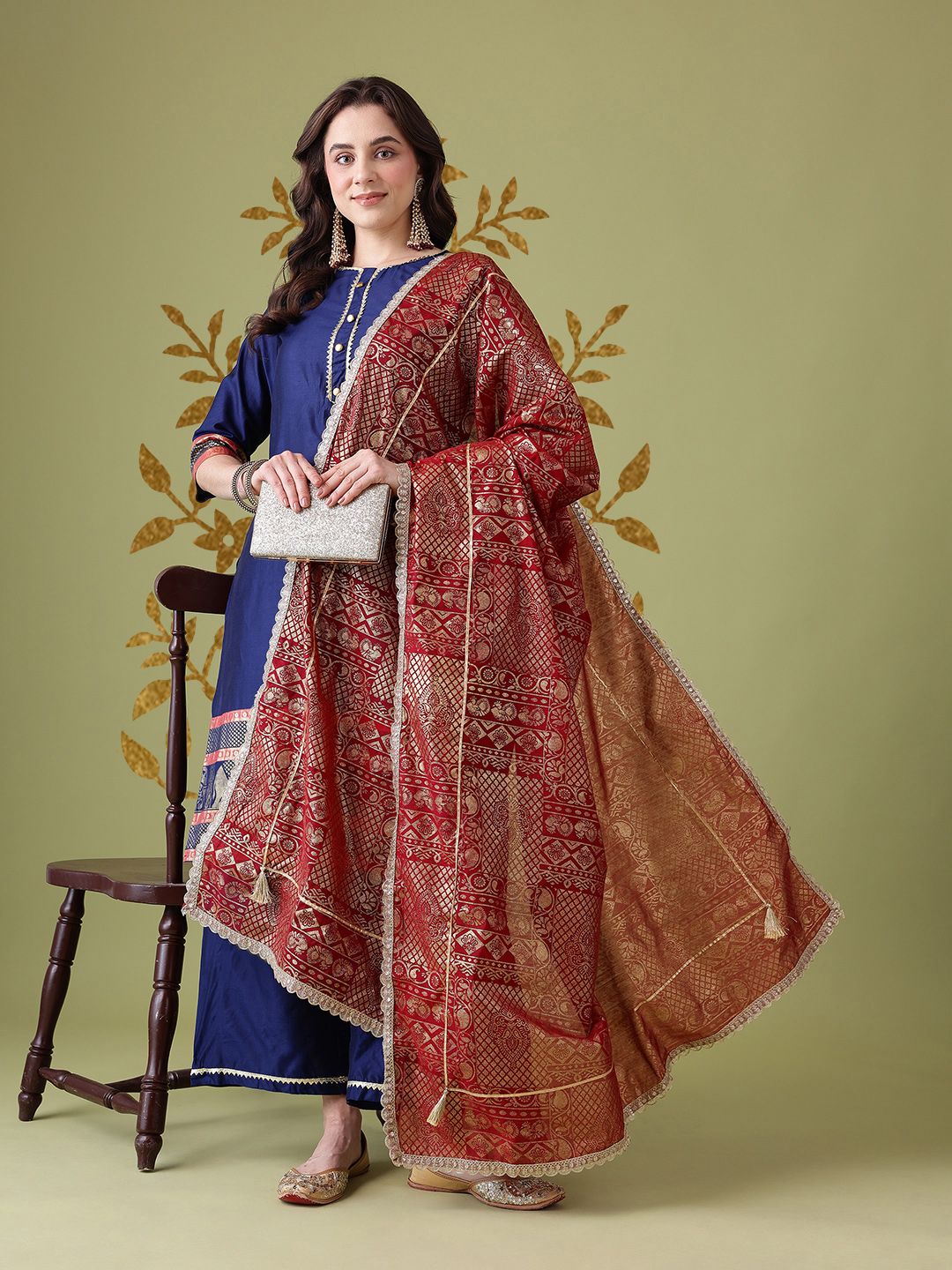Anouk Ethic Motifs Foil Printed Regular Kurta with Trousers & Dupatta-picture-54