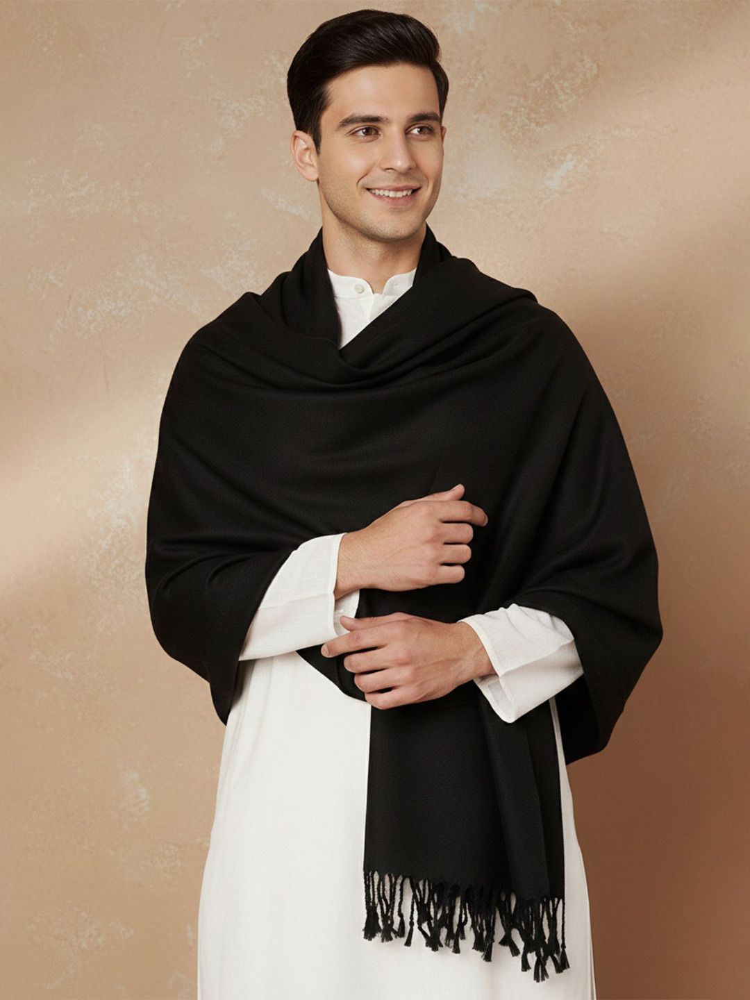 Zamour Woolen Pashmina Stole with Fringes-image-43