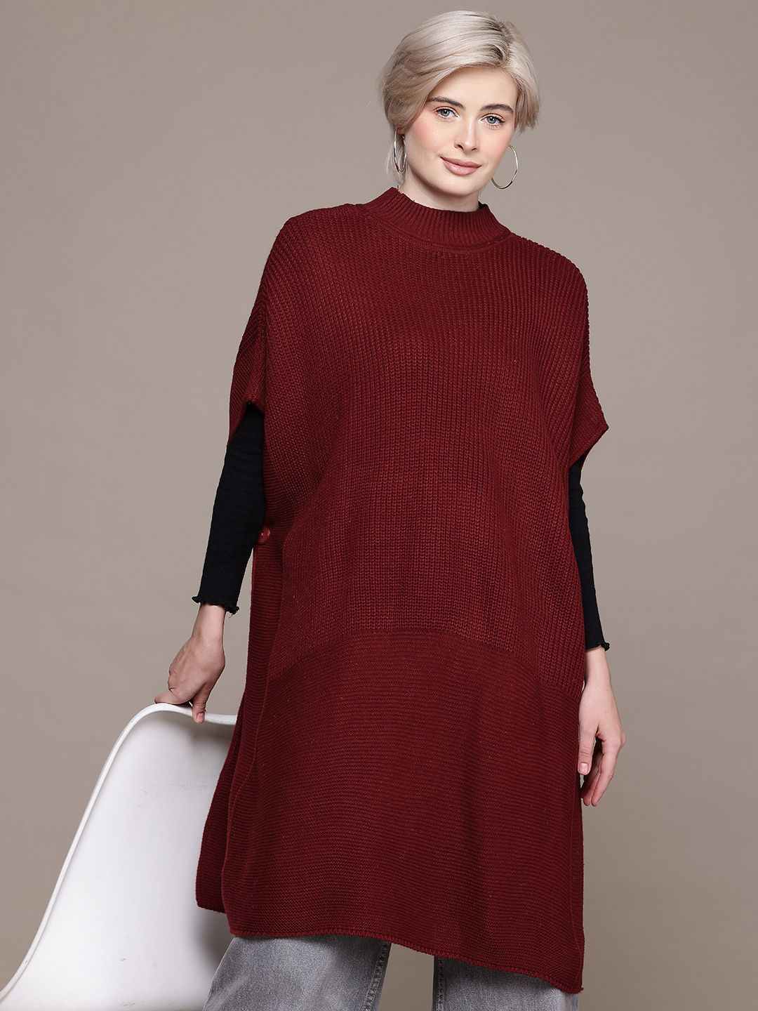Cayman Round Neck Ribbed Longline Poncho-picture-34