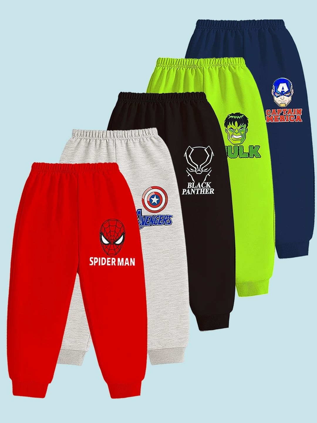 YK Marvel Boys Pack Of 5 Printed Cotton Mid-Rise Track Pants-picture-11