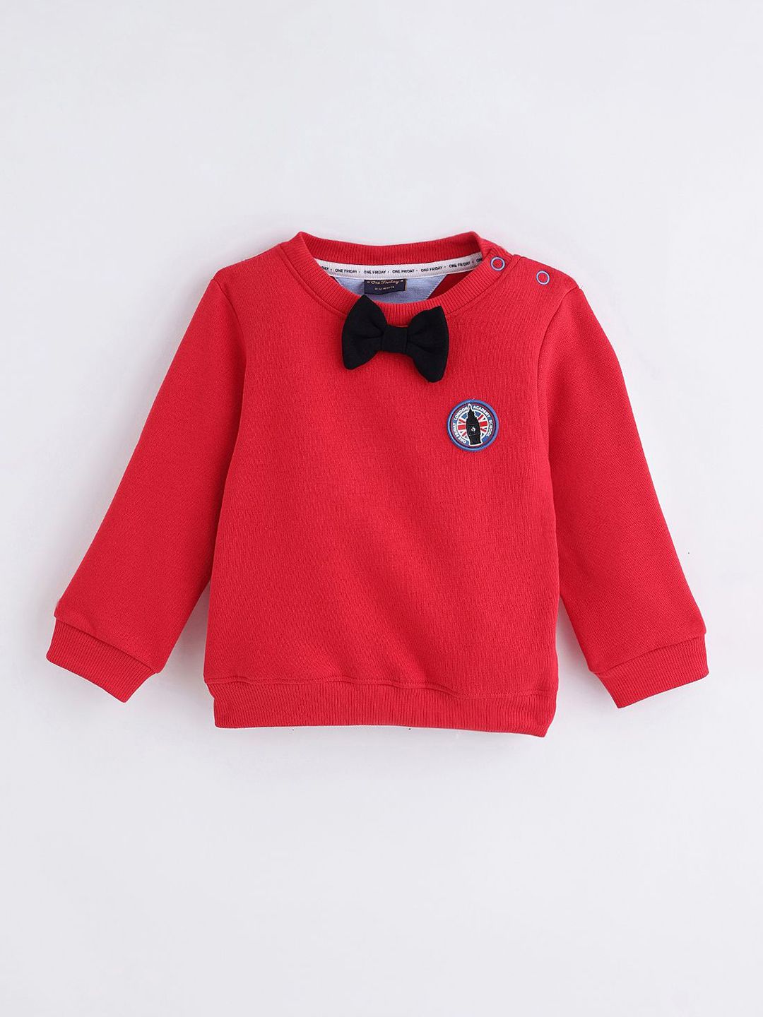 One Friday Boys Red Cotton Sweatshirt with Embroidery-picture-10