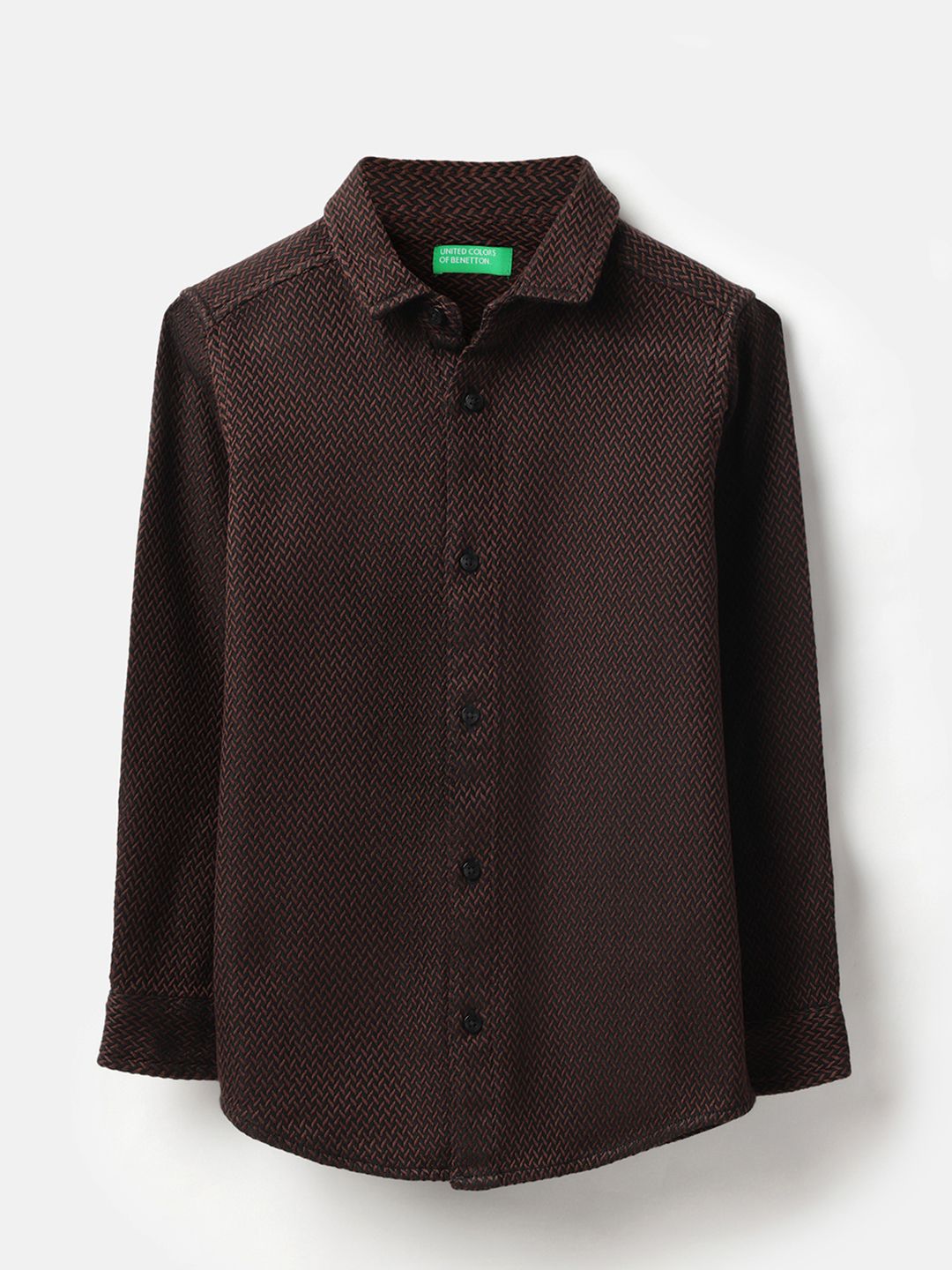 United Colors of Benetton Boys Textured Spread Collar Herringbone Sheen Cotton Shirt-picture-30