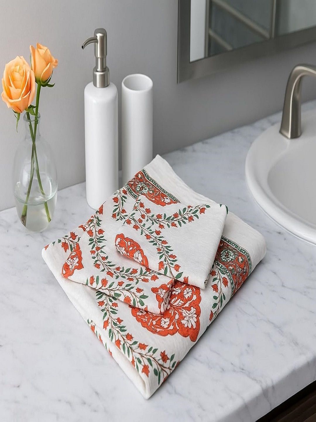RRC Orange & White 3 Pieces Printed Cotton 250 GSM Towel Set-image-13