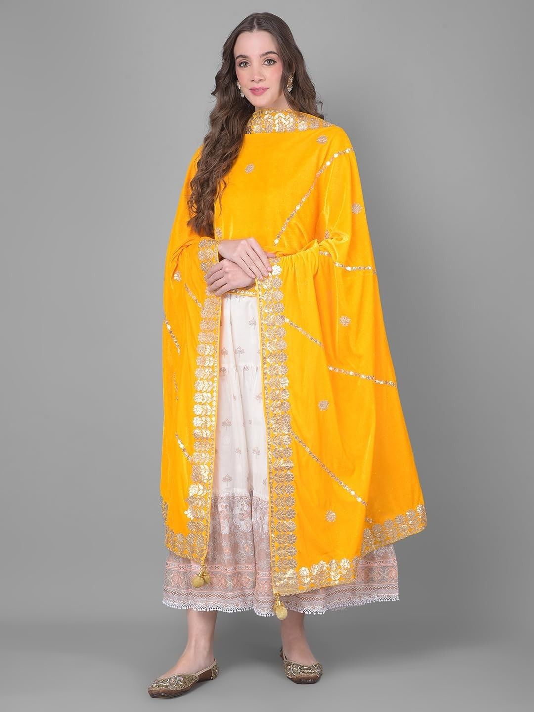 A R SILK DUPATTA HUB Floral Embroidered Gotta Patti Velvet Dupatta-picture-12