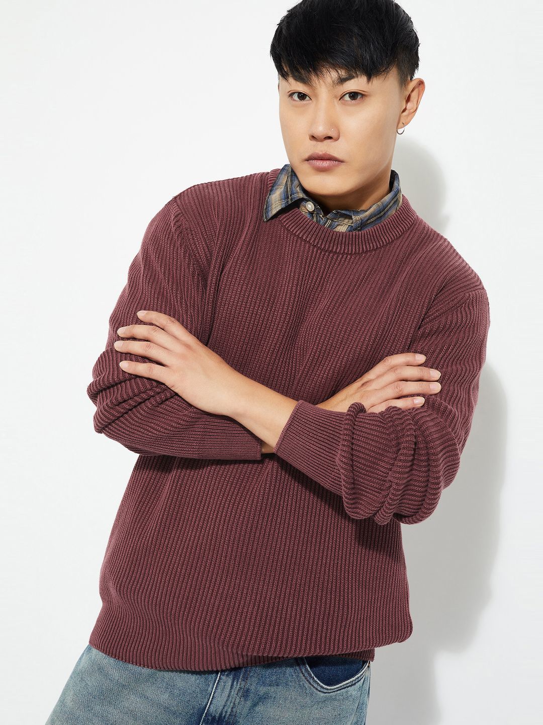 max Men Ribbed Mock Collar Long Sleeves Pullover-picture-13