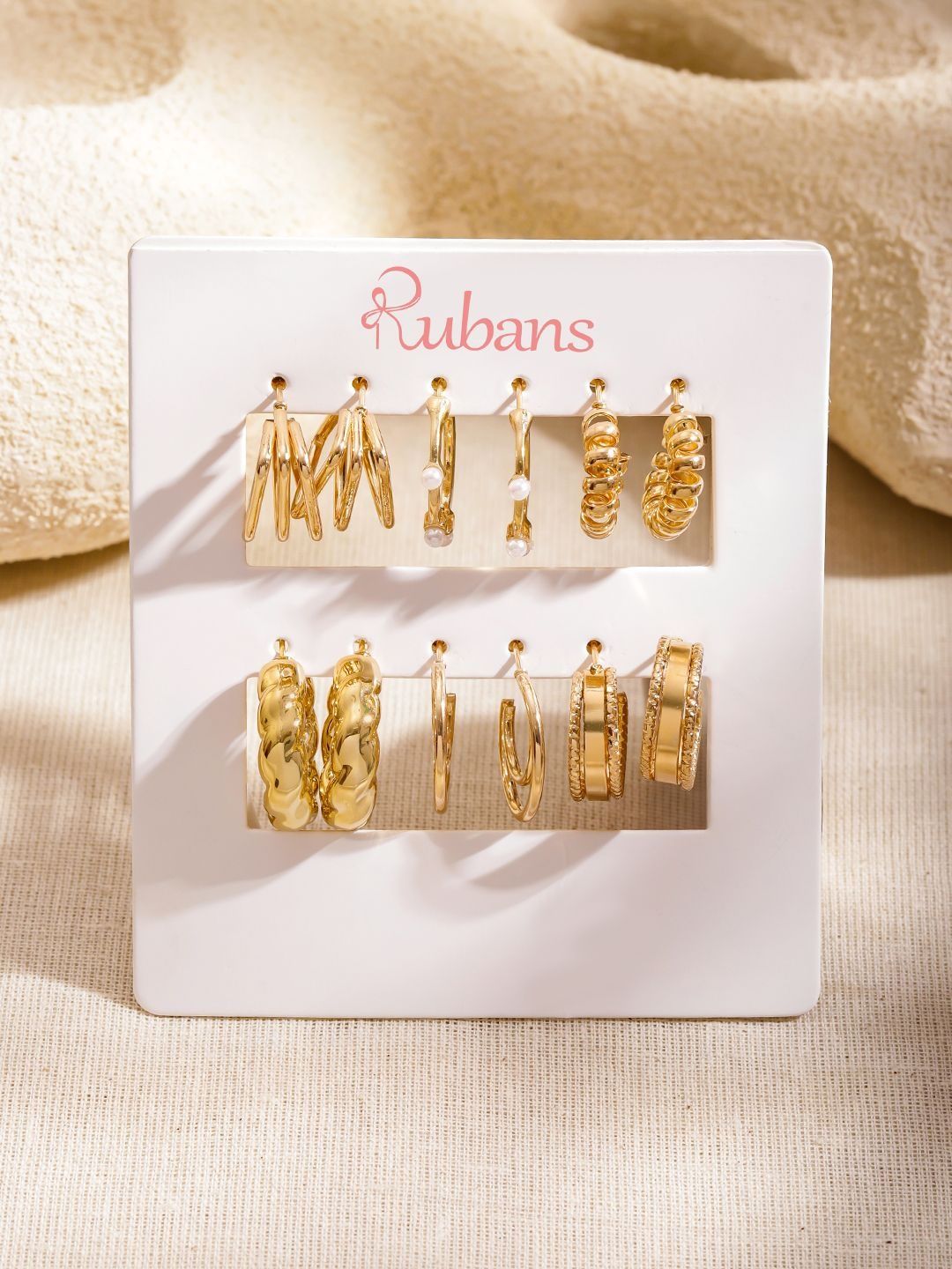 Rubans Set Of 6 18K Gold Plated Circular Half Hoop Earrings-image-13