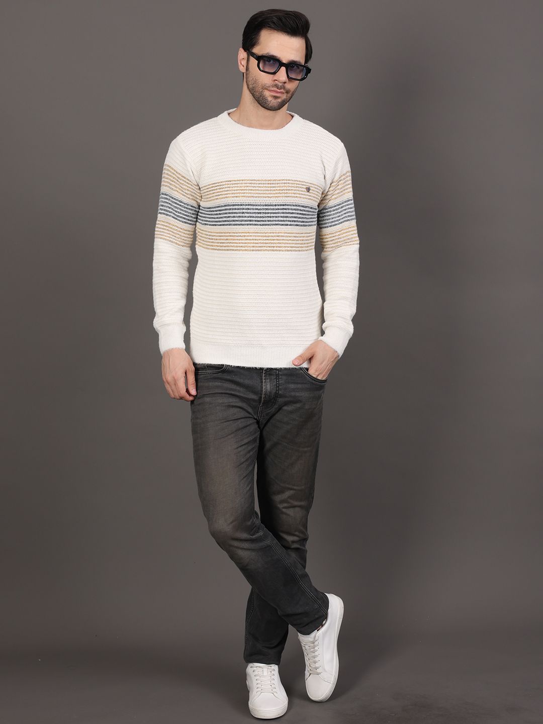 GRACIT Women Striped Round Neck Full Sleeves Woollen Pullover Sweater-picture-41