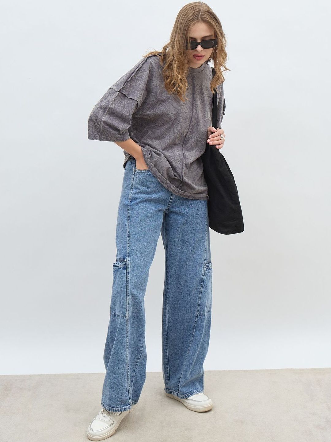 Styli Self Design Round Neck Drop-Shoulder Sleeves Pure Cotton Oversized T-Shirt-picture-14