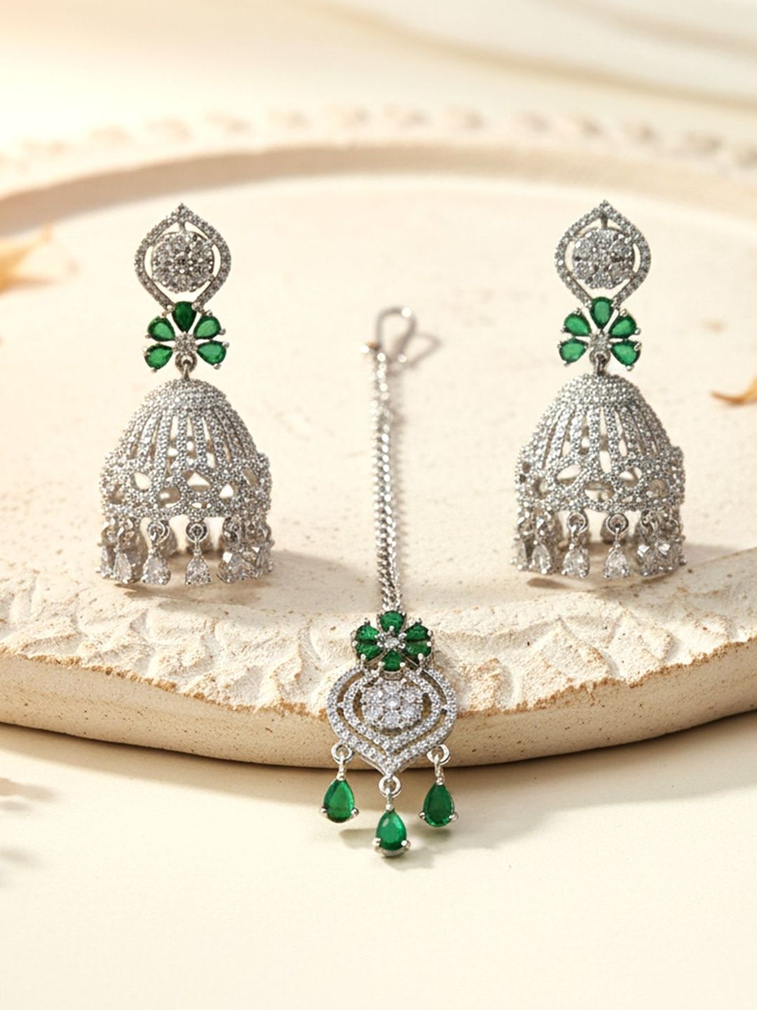 KARATCART Silver-Plated American Diamond-Studded Jewellery Set-picture-11