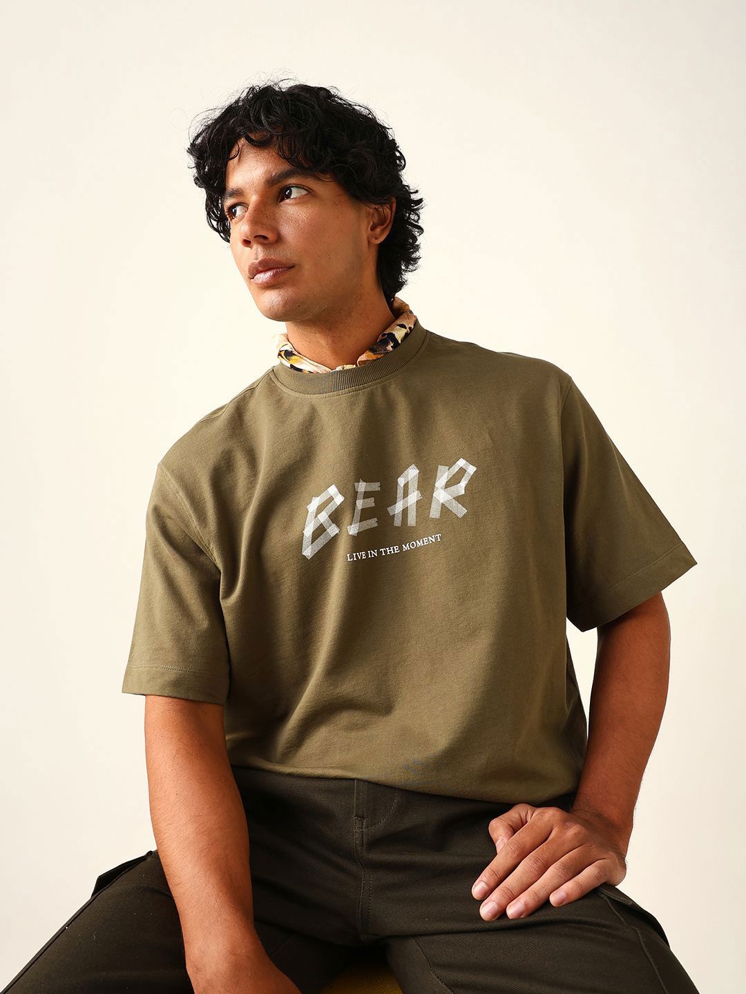 THE BEAR HOUSE Men Typography Printed Round Neck Pure Cotton Oversized T-shirt-image-39