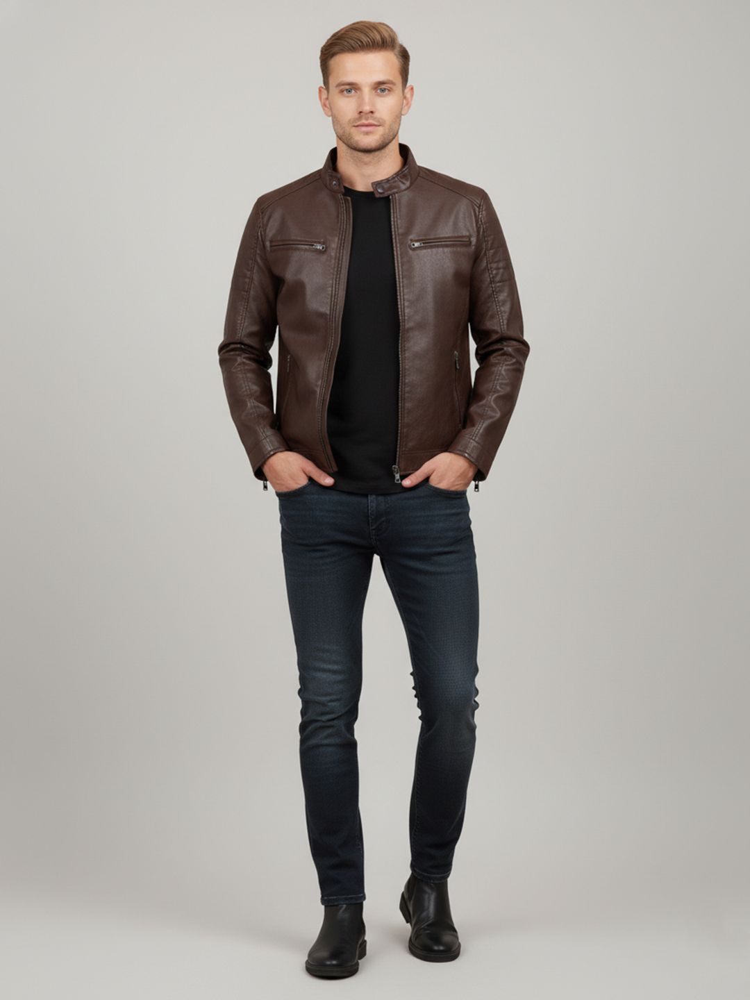 Mast & Harbour Spread Collar Biker Jacket-picture-26