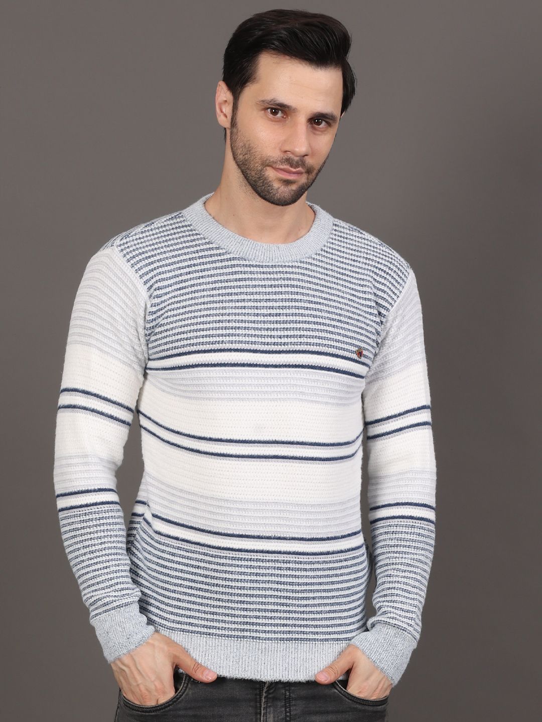 GRACIT Men Striped Round Neck Woollen Pullover-picture-26