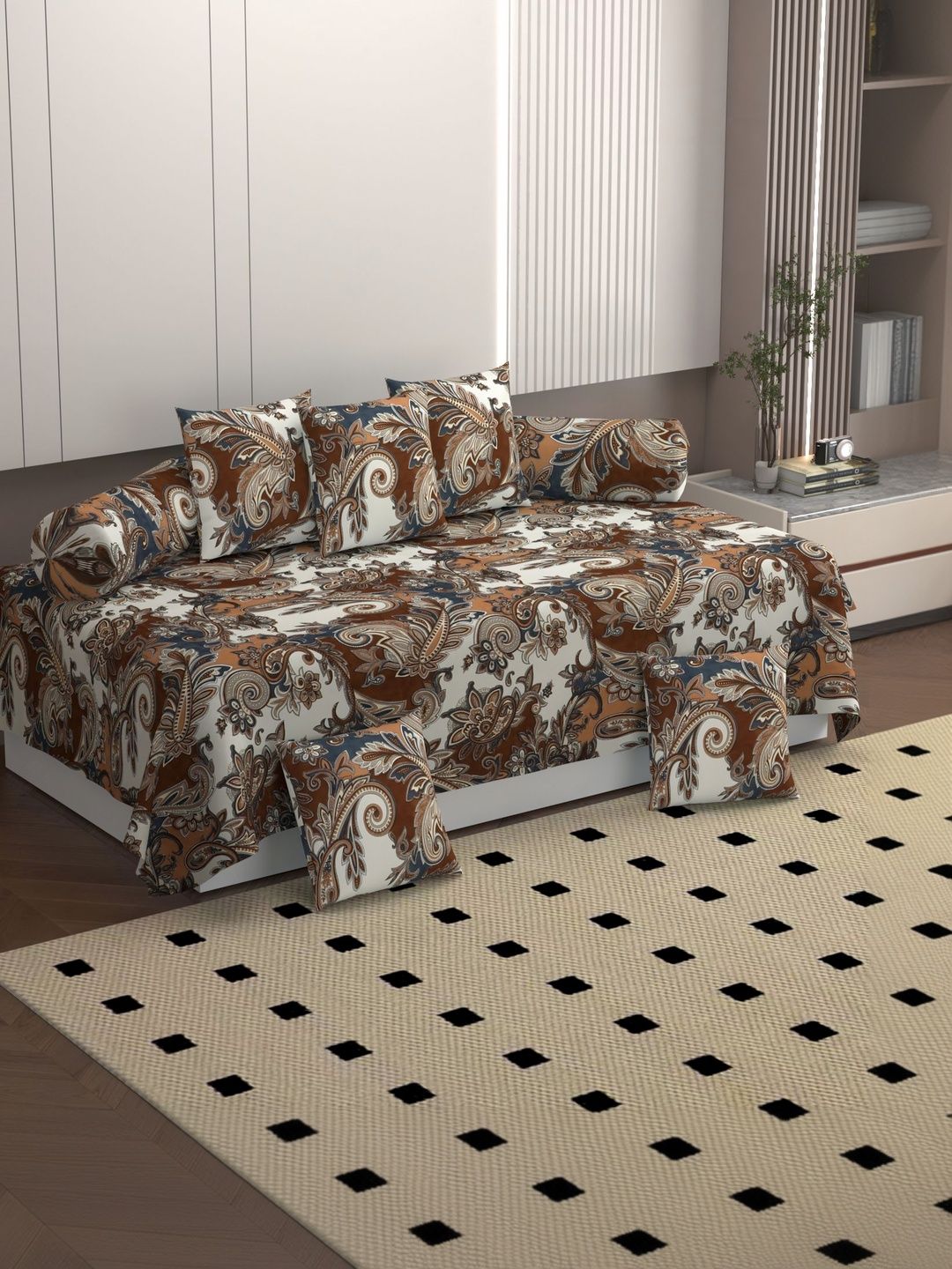 BELVOSTUM 8-Pcs Brown & Grey Printed 250TC Diwan Set-picture-11