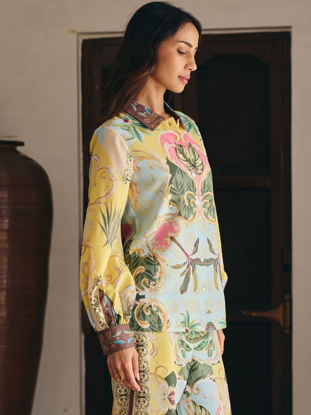 Muvazo Floral Print Puff Sleeve Linen Top-image-48