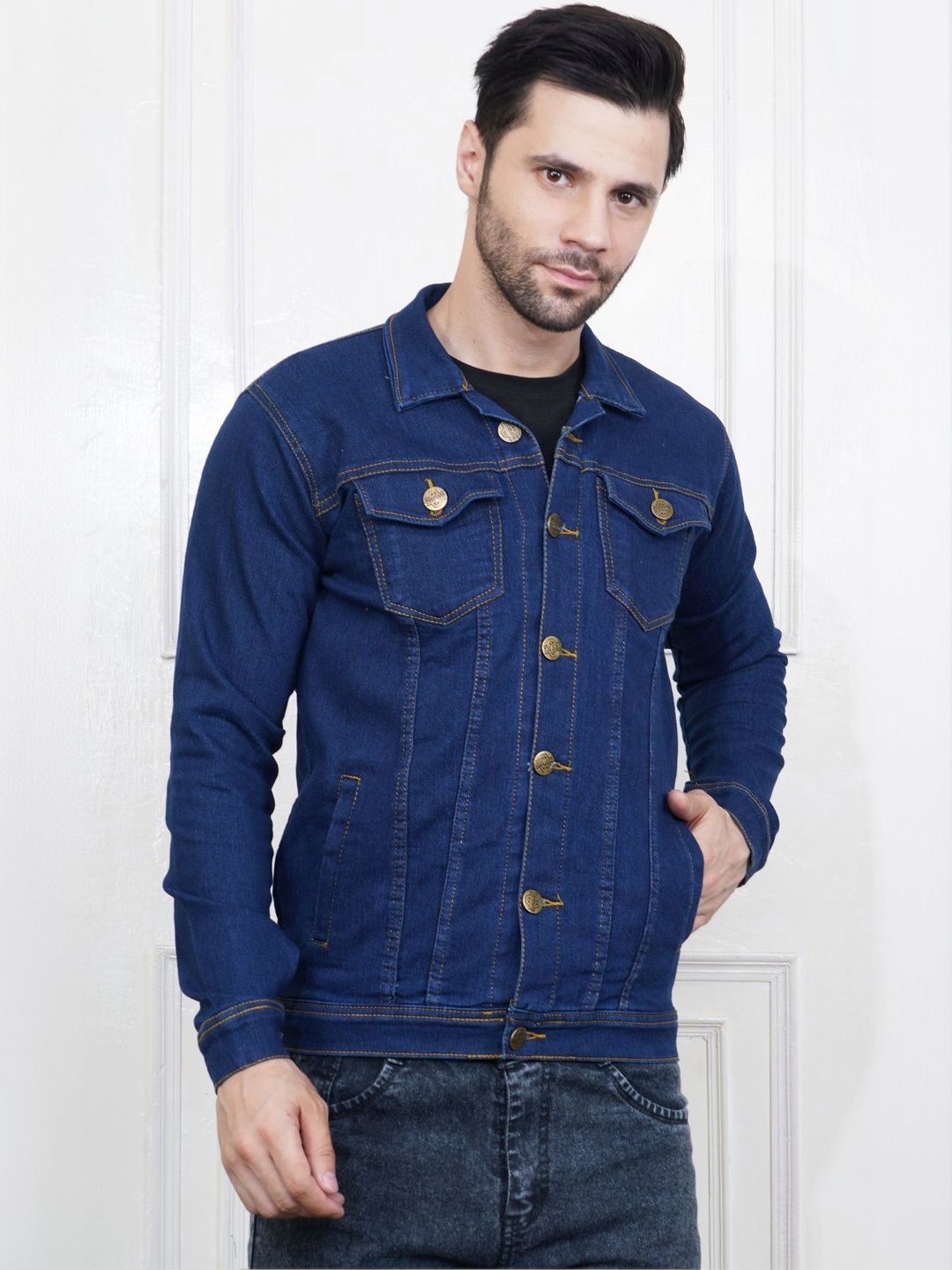 SZN Men Checked Outdoor Denim Jacket with Patchwork-picture-54