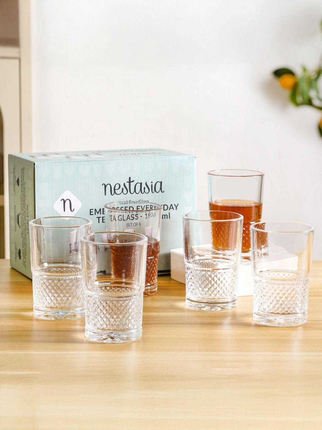 Nestasia Transparent Textured Glass Transparent Glass Set of Cups and Mugs-picture-24