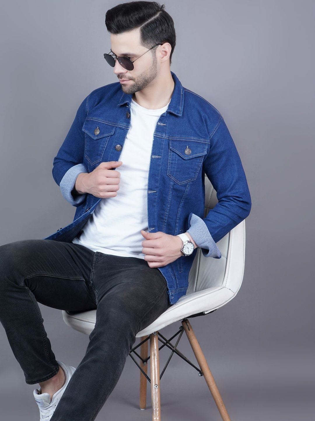 SZN Men Striped Outdoor Denim Jacket with Patchwork-picture-34